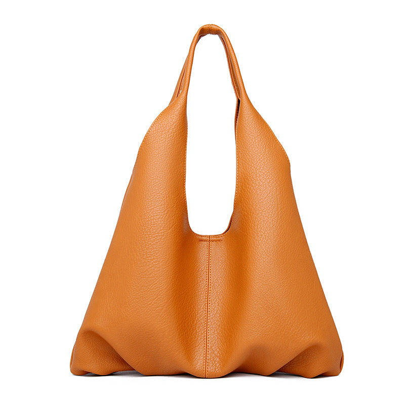 Women's Solid Color Simple Large Capacity Soft Shoulder Bags