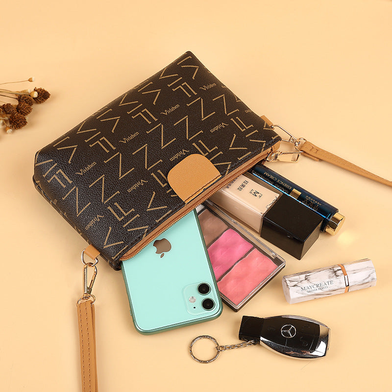 Women's Contrast Color Printing Single Zipper Leisure Crossbody Bags