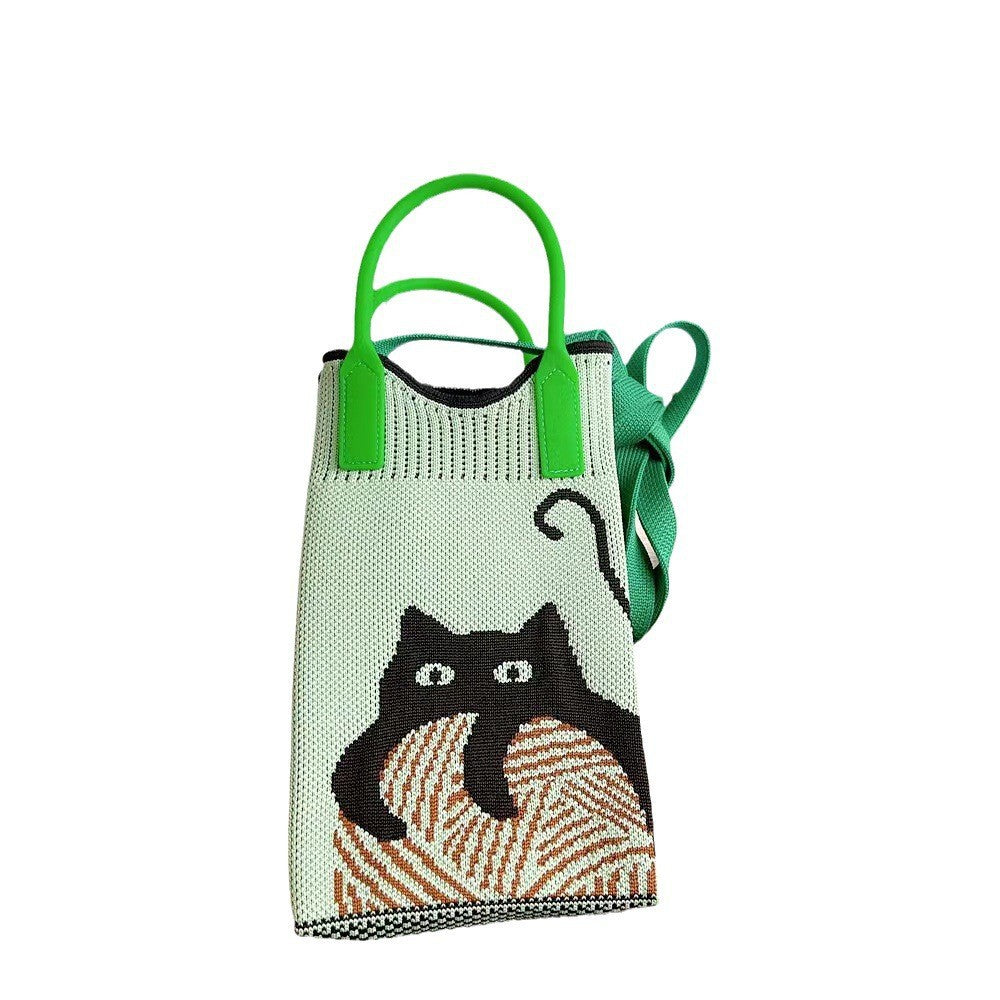 Women's Cat Mini Cute Lightweight Four Knitted Shoulder Bags