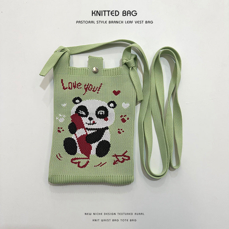 Women's Cartoon Puppy Knitted Mini Commute Portable Phone Bags