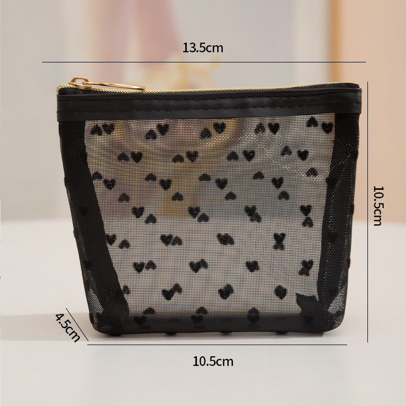 Flocking Love Heart Mesh Mini Eyebrow Bags