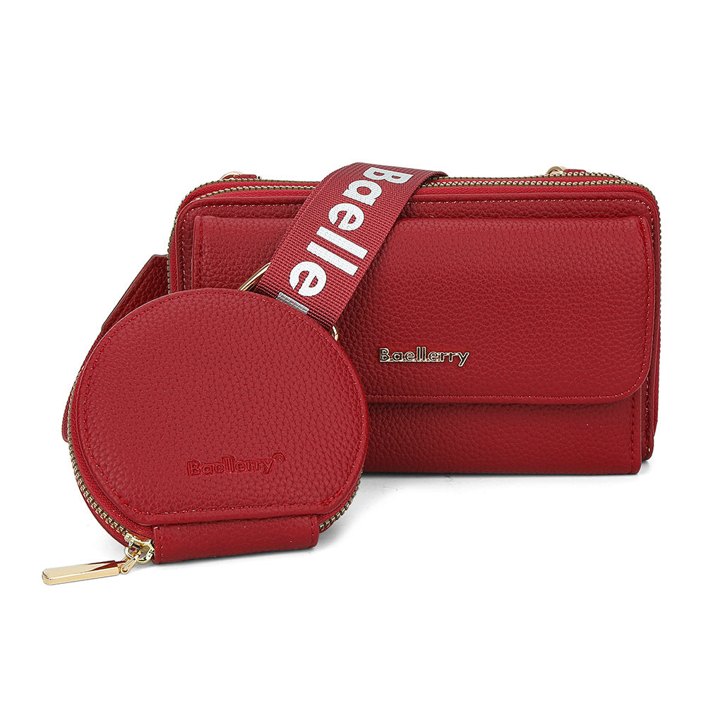 Women's Lychee Pattern Letter Strap Zip One Bags