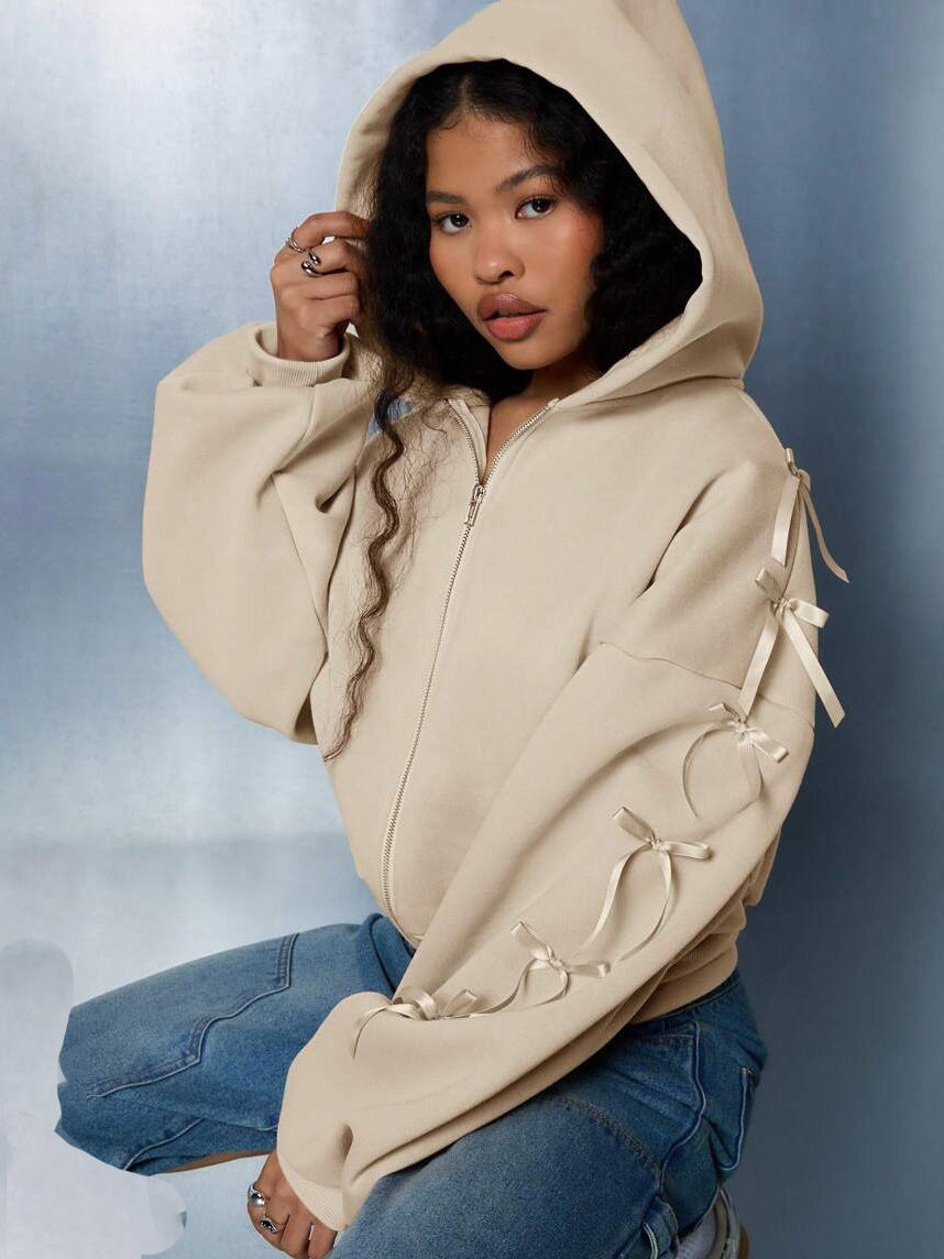 Sports Casual Western Style Hooded Long Sleeve Veet Padded Women's Sweater, Sweater