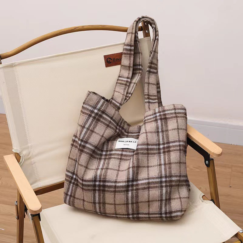 Women's Woolen Fashion Plaid Leopard Print Big Armpit Bags