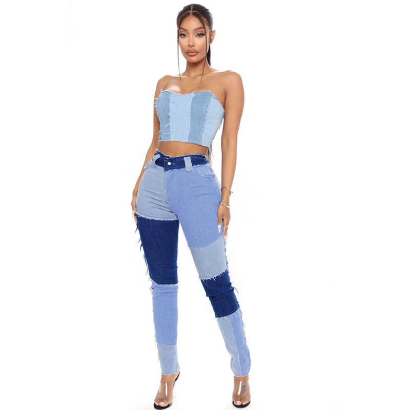 Women's Source Head Super Elastic High Waist Tassel Pencil Slim Fit Women's Jeans