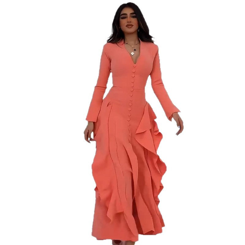Summer Long Slit Elegant Ruffle Dress Dresses