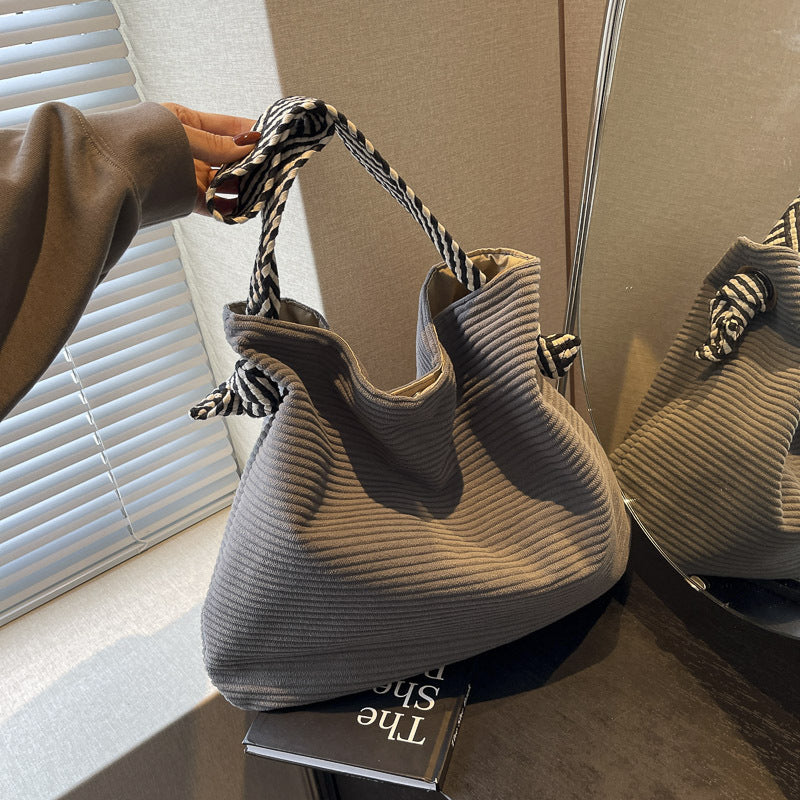 Striped Wide Strap Idle Style Shopping Shoulder Bags
