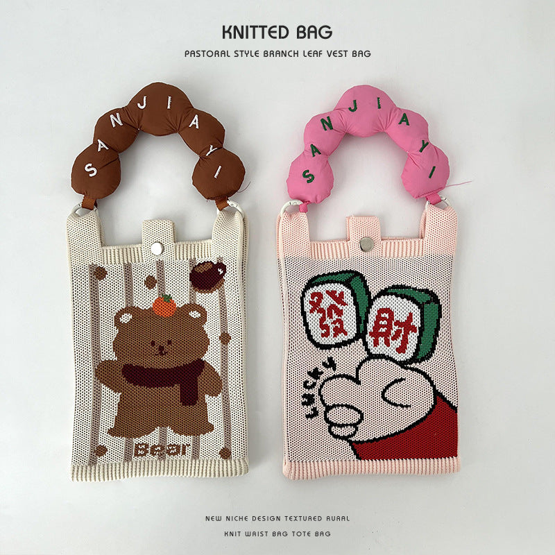 Fashion Cartoon Monster Knitted Portable Adjustable Phone Bags