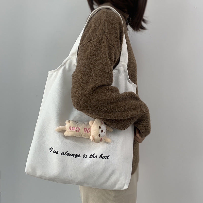 Women's Doll Canvas Style Artistic Simple Letter Shoulder Bags