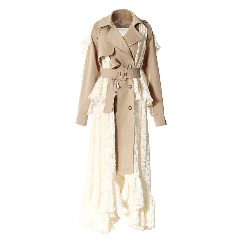 Women's Spring Sense Niche Lace Stitching Advanced Coats