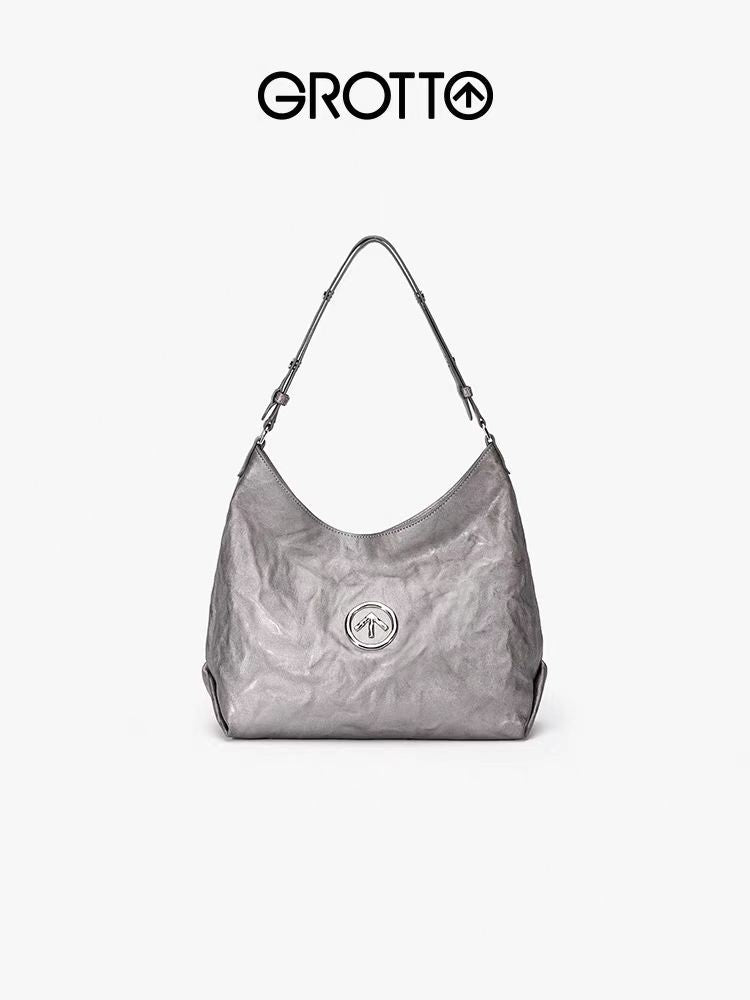 Women's Stone Large Sizes Pleated Sheepskin Commute Shoulder Bags