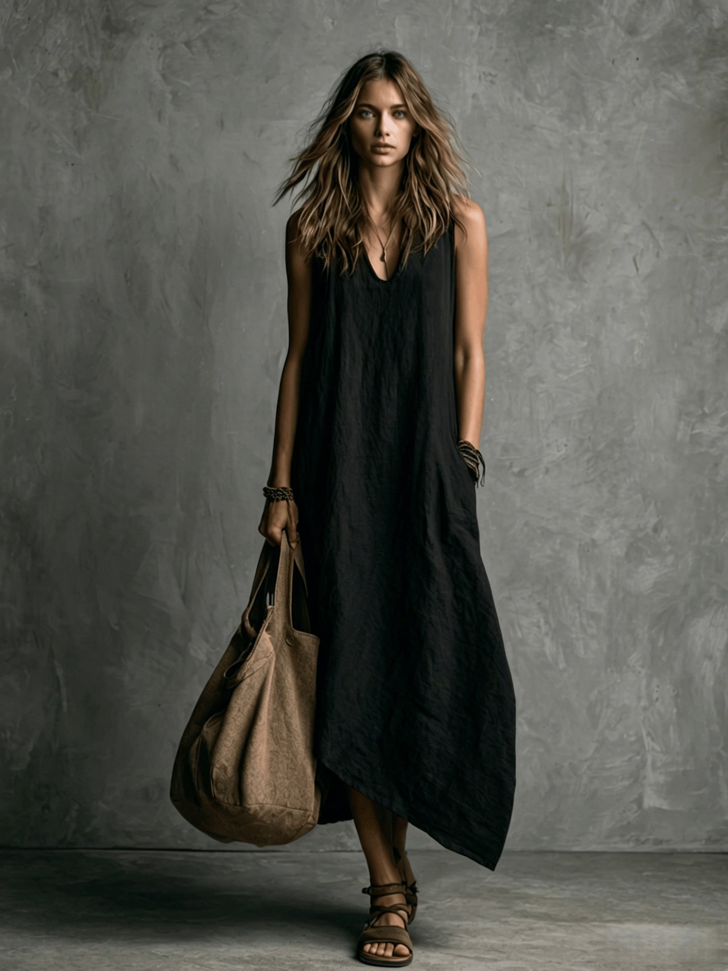 Summer Fashion Stitching Sleeveless Pocket Vacation Dress