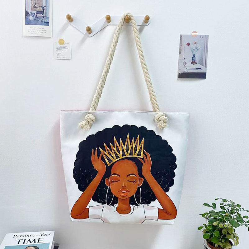 Women's Matching Portable Shopping Creative Woman Printing Thick Tote Bags