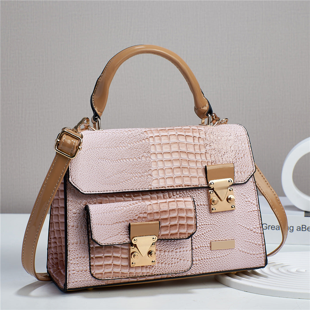 Women's Solid Color Lizard Texture Large Capacity Shoulder Bags