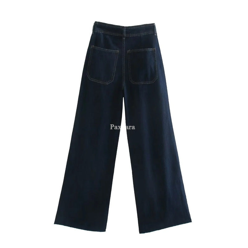 Women's Contrast Color Line High Waist Denim Jeans