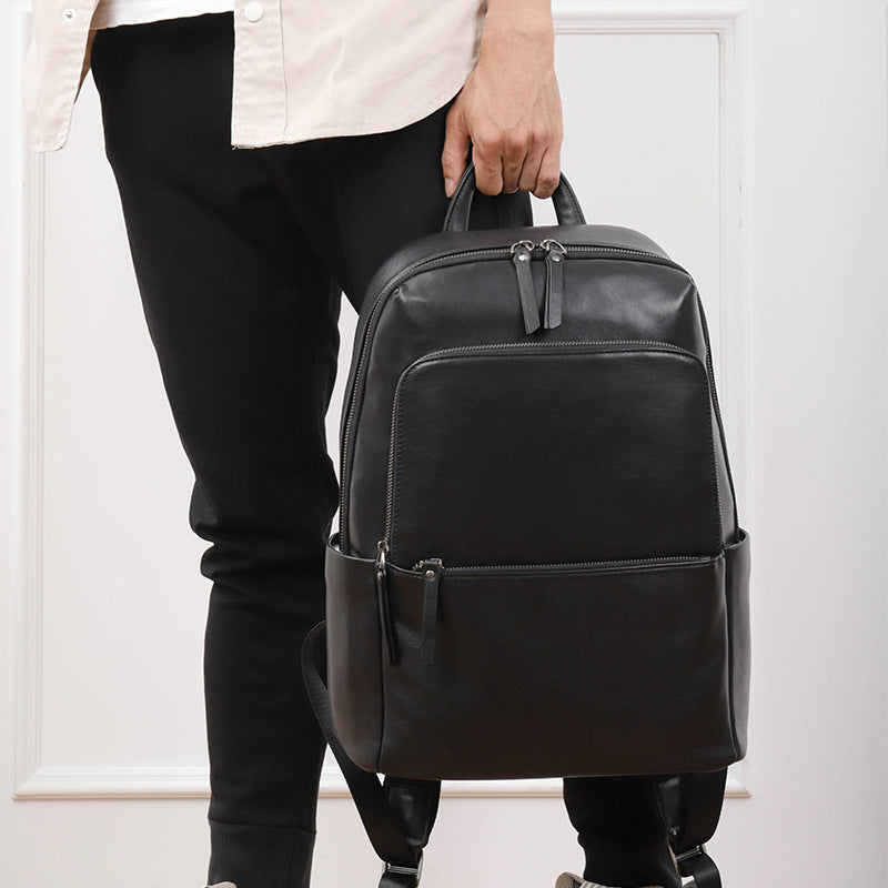 Men's Waterproof Commuter Computer First Layer Cattlehide Leather Fashion Backpacks