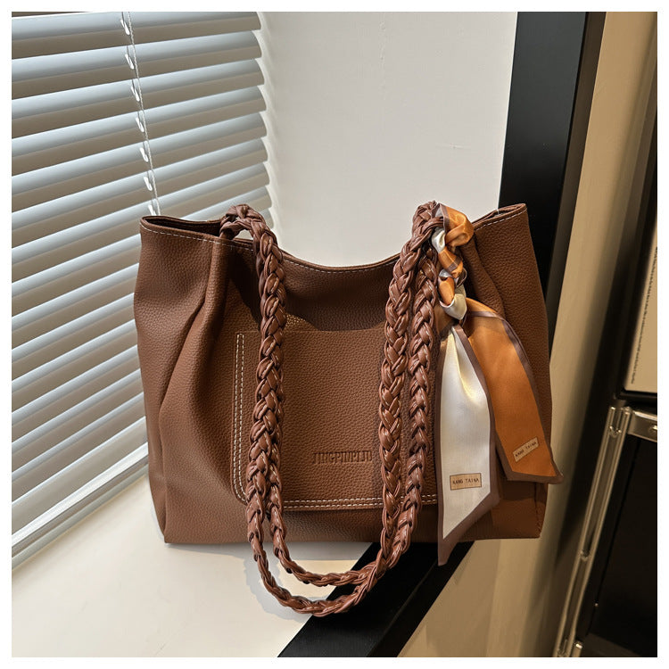 Women's Capacity Pure Color Trendy Silk Scarf Tote Bags