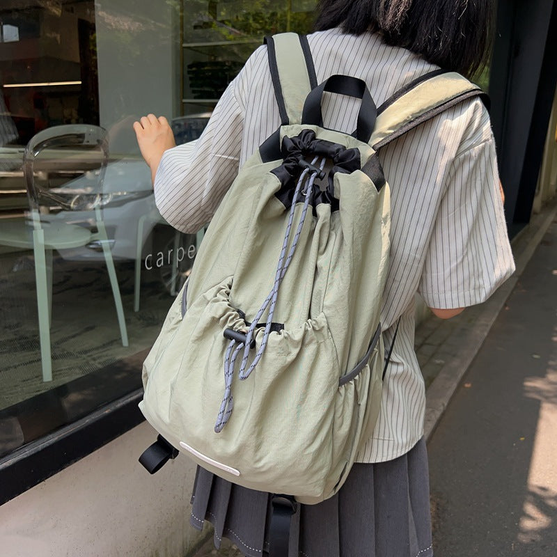 Men's Drawstring Pull String Nylon College Trip Backpacks