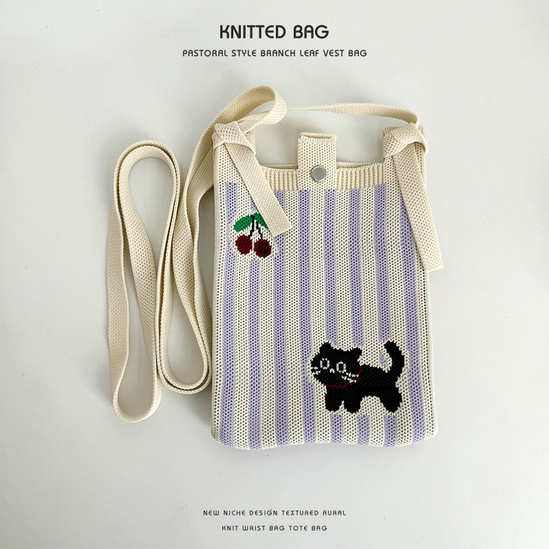 Women's Cartoon Puppy Knitted Mini Commute Portable Phone Bags