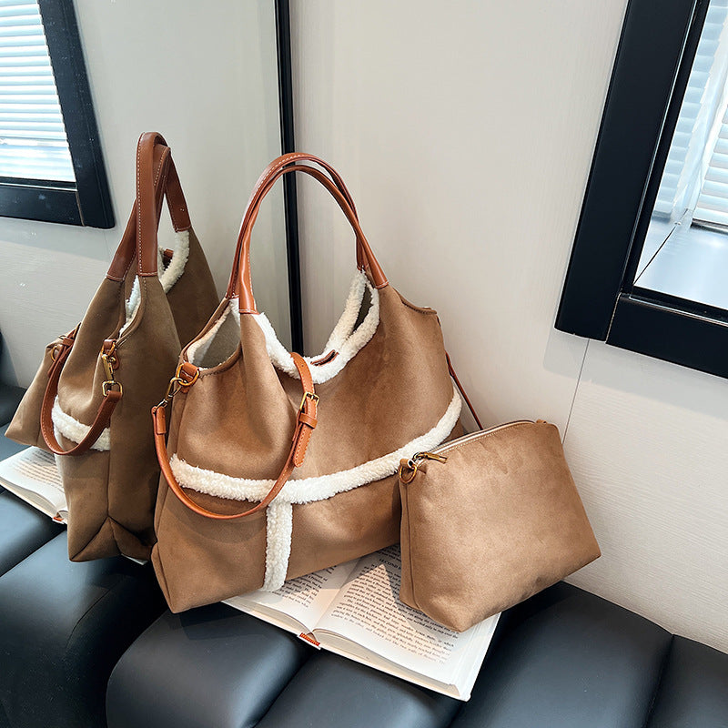 Women's Suede Portable Large Capacity Totes Plush Tote Bags