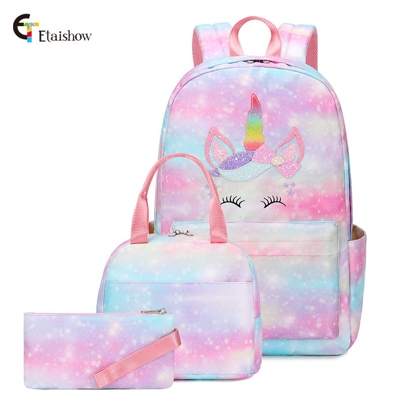 Three-piece Gradient Rainbow Printed Large Capacity Backpacks