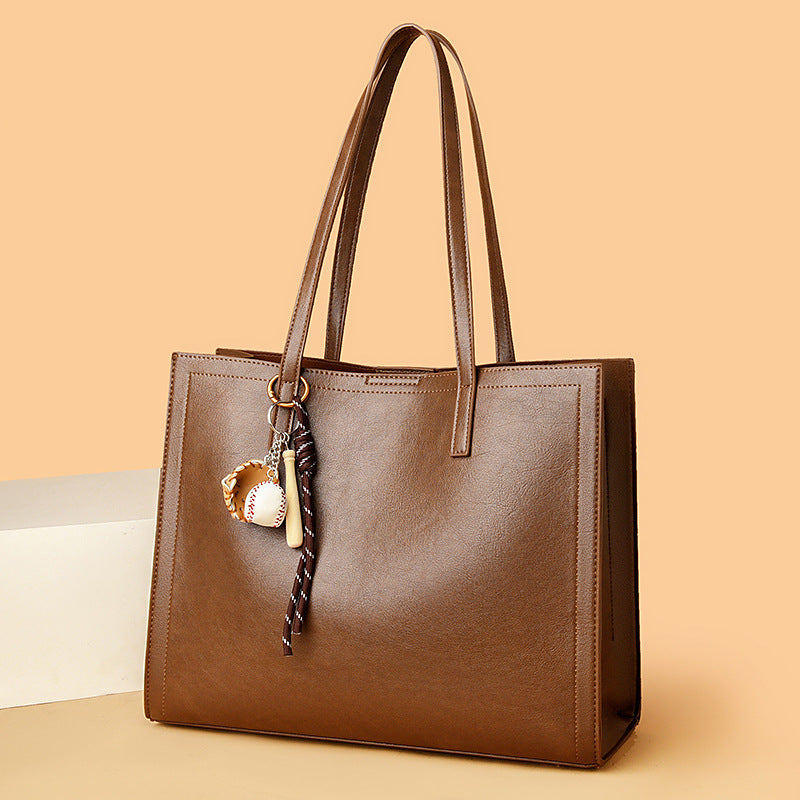 Women's Double Front Cowhide Leather Simple Elegant Tote Bags
