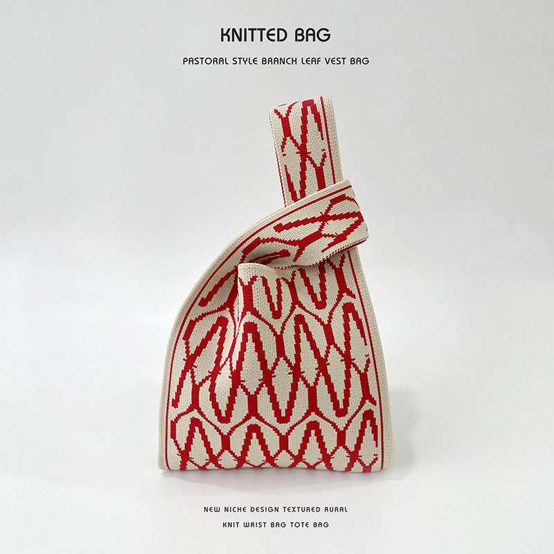 Korean Style Versatile Knitted Contrast Color Tote Bags