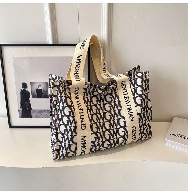 Letter Printed Canvas Large Capacity Fashion Shoulder Bags