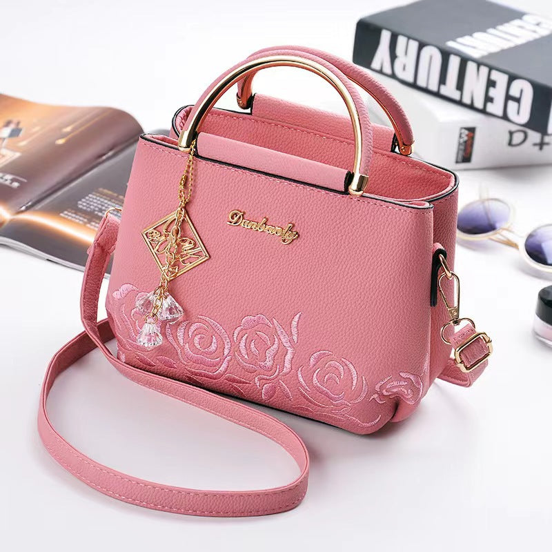 Women's Fashion Simple Embroidery Line Crystal Pendant Small Square Bags