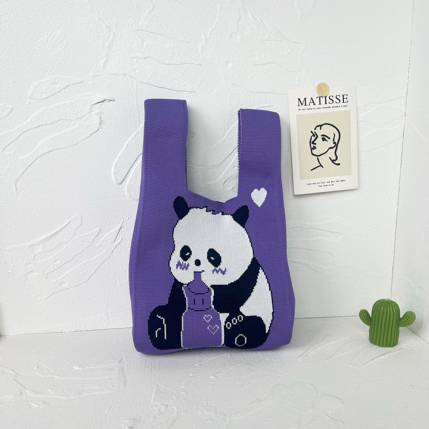 Women's High-grade Panda Knitted Polyester Knit Phone Bags