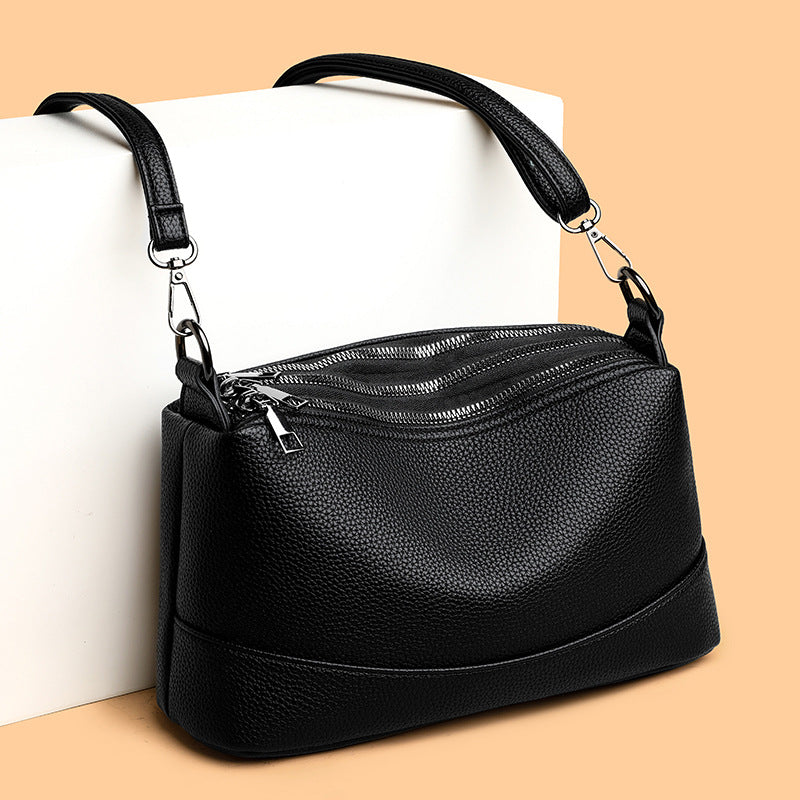 Women's Solid Color Large Soft Leather Capacity Commuter Crossbody Bags