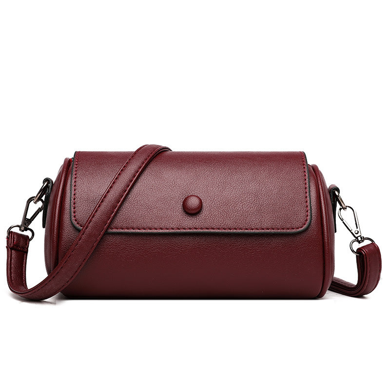 Women's Soft Leather Solid Color Cylinder Shoulder Bags