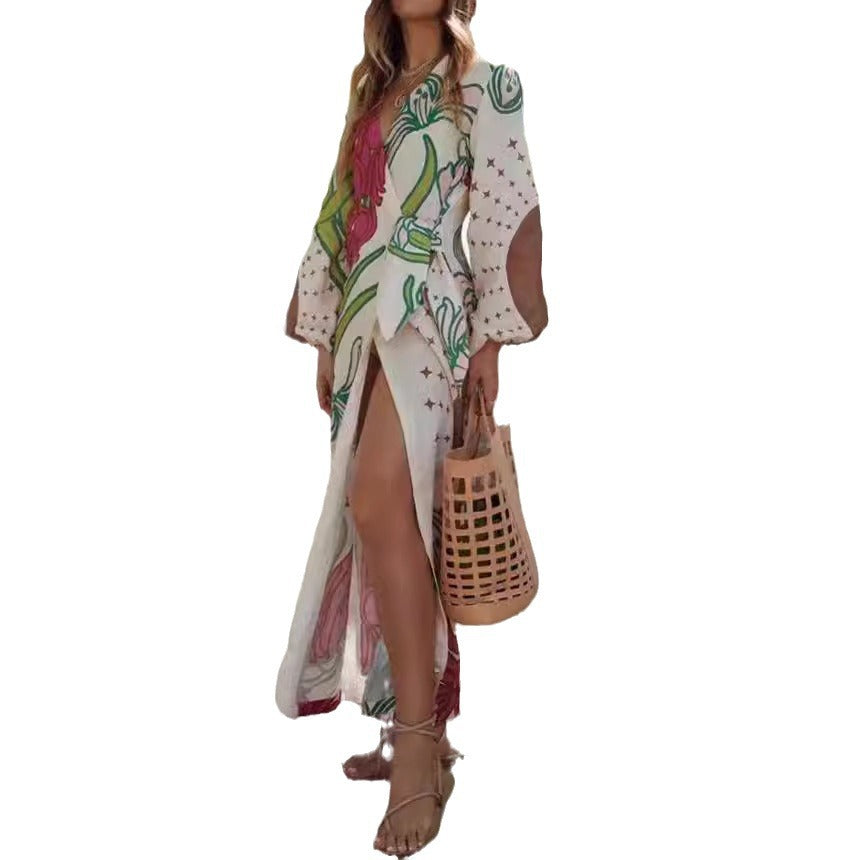 Women's Source Long Sleeve Holiday Floral Print Dresses
