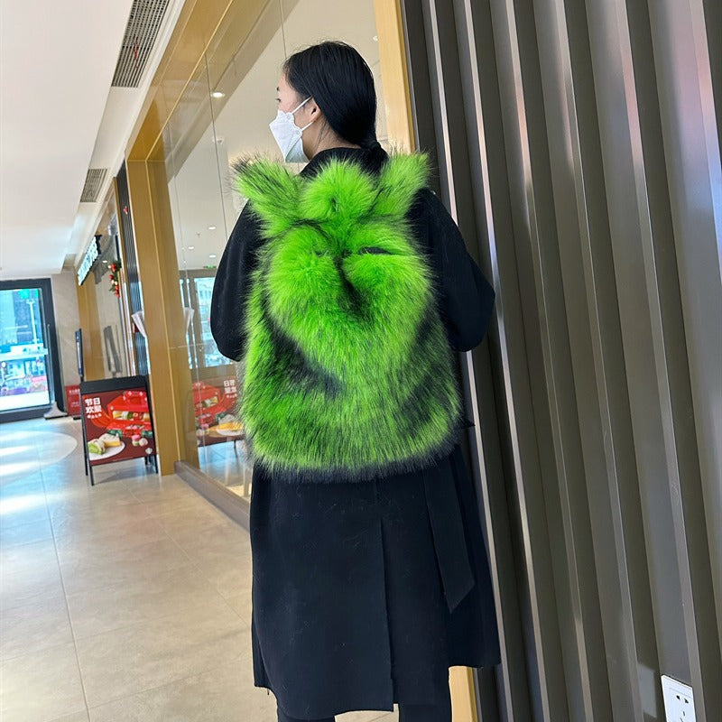 Popular Slouchy Fur Female Versatile Plush Backpacks