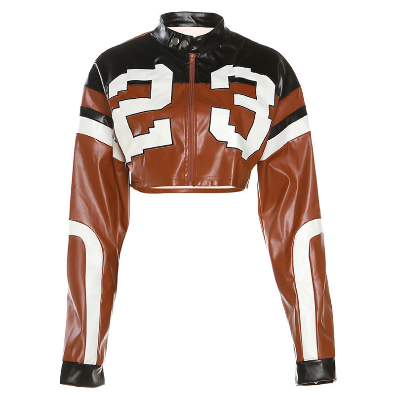 Women's Summer Fashion Motorcycle Contrast Color Embroidery Jackets