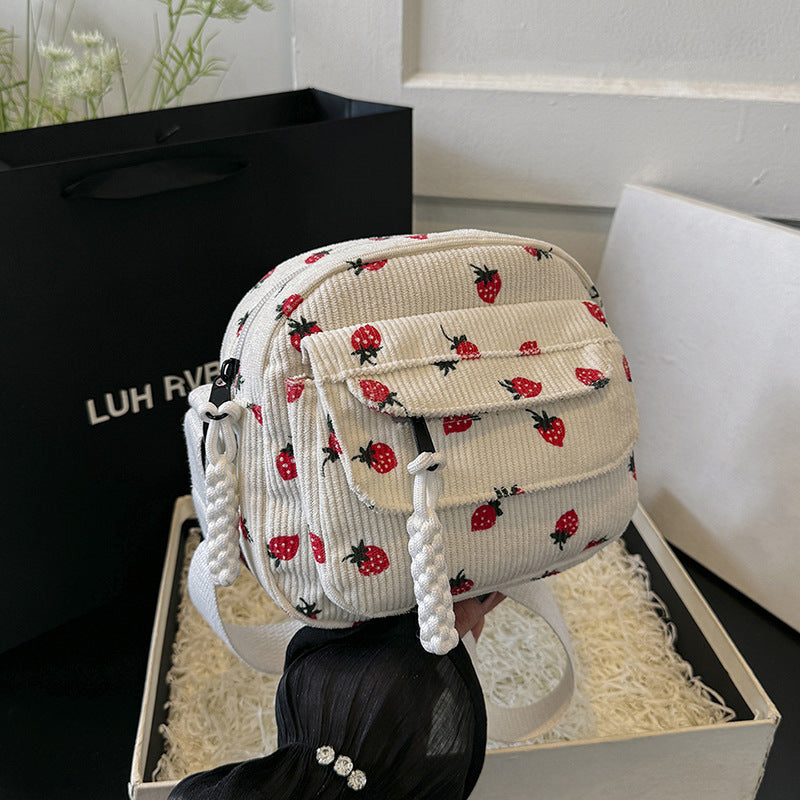 Women's Corduroy Cloth Korean Style Fashion Strawberry Crossbody Bags
