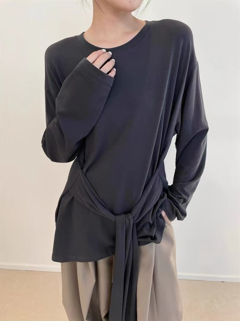 Women's Long Sleeve Round Neck Pure Color Blouses