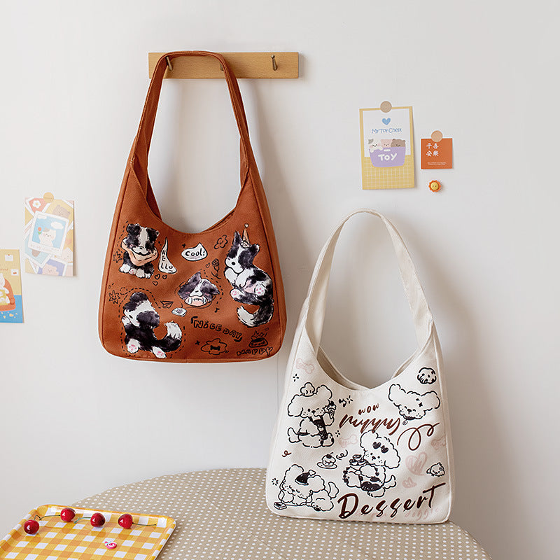 Women's Large Capacity Cute Cartoon Cloth Lightweight Shoulder Bags
