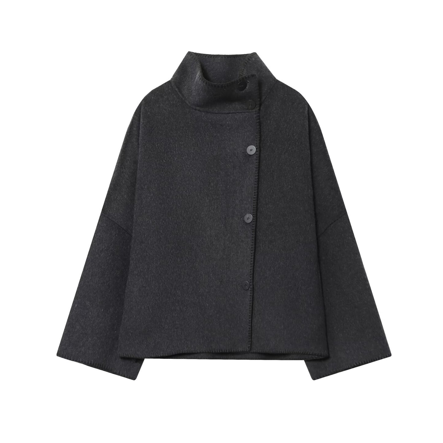 Women's Autumn Turtleneck Single-breasted Long Sleeve Woolen Jackets