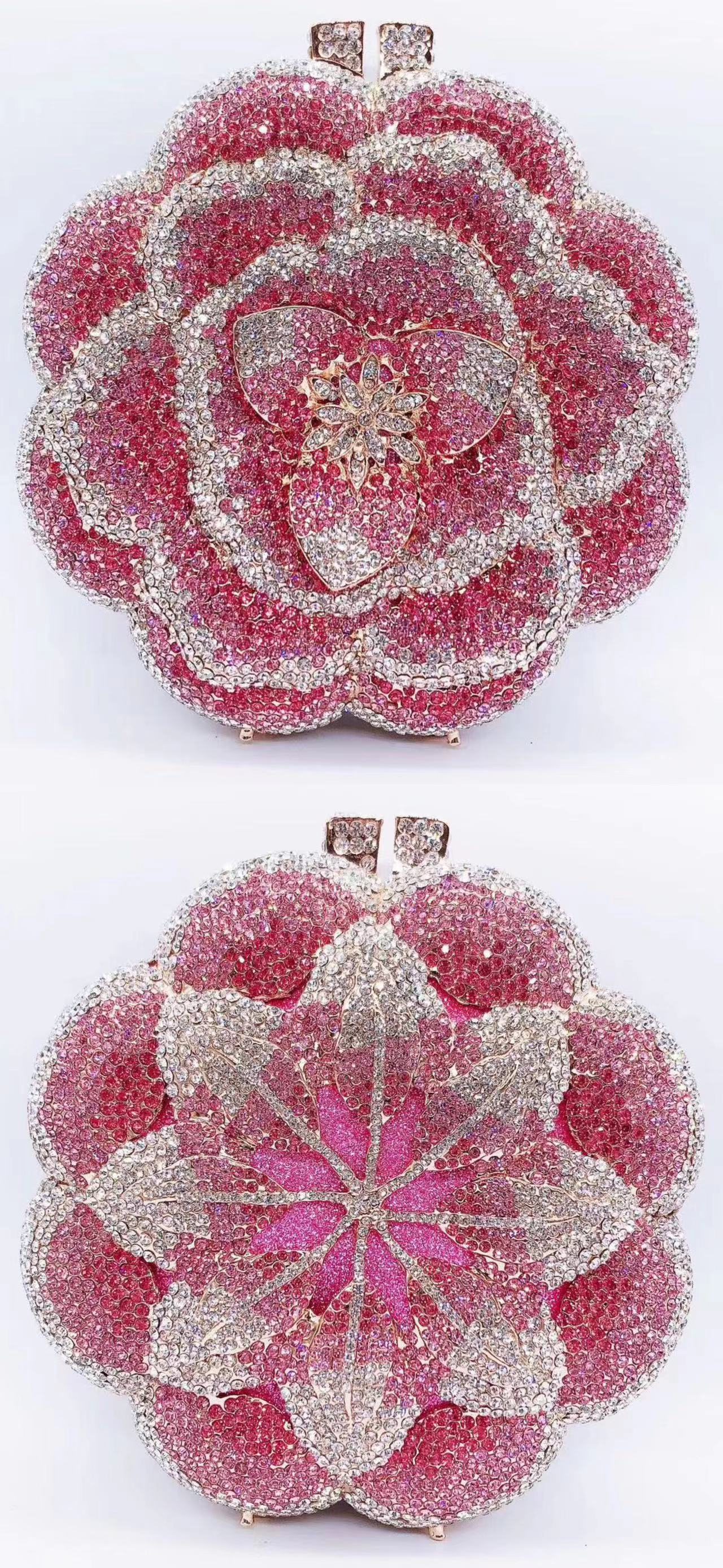 Women's Rose Rhinestone Hollow Metal Crystal Dinner Evening Bags