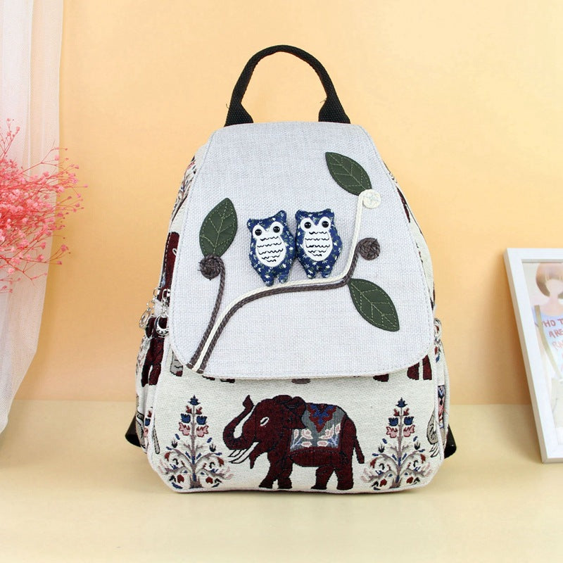 Hand-woven Owl Fabric Leisure Double Layer Backpacks