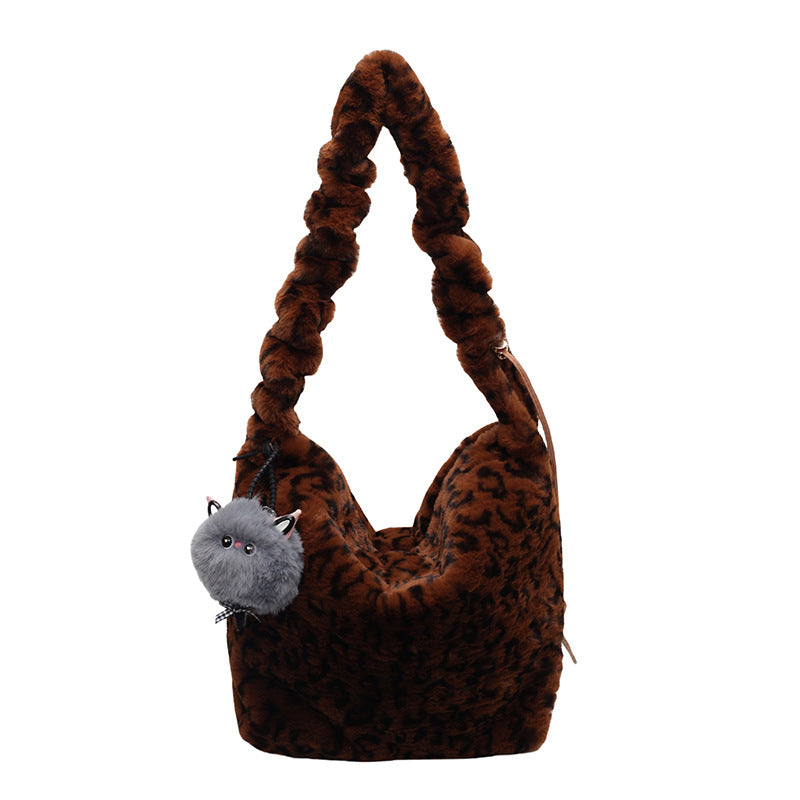 Women's Leopard Print Fur Trendy Underarm Commuting Crossbody Bags