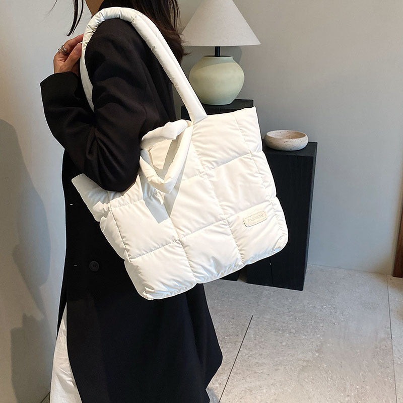 Women's Embroidery Thread Solid Color Soft Plaid Tote Bags