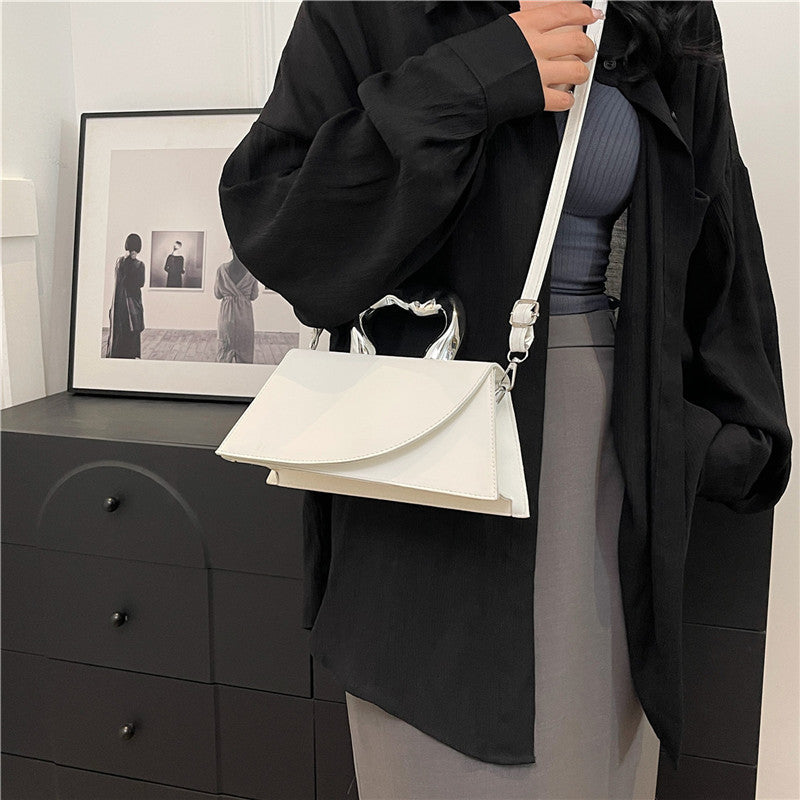 Women's Contrast Color Stylish Simple Textured Metal Shoulder Bags