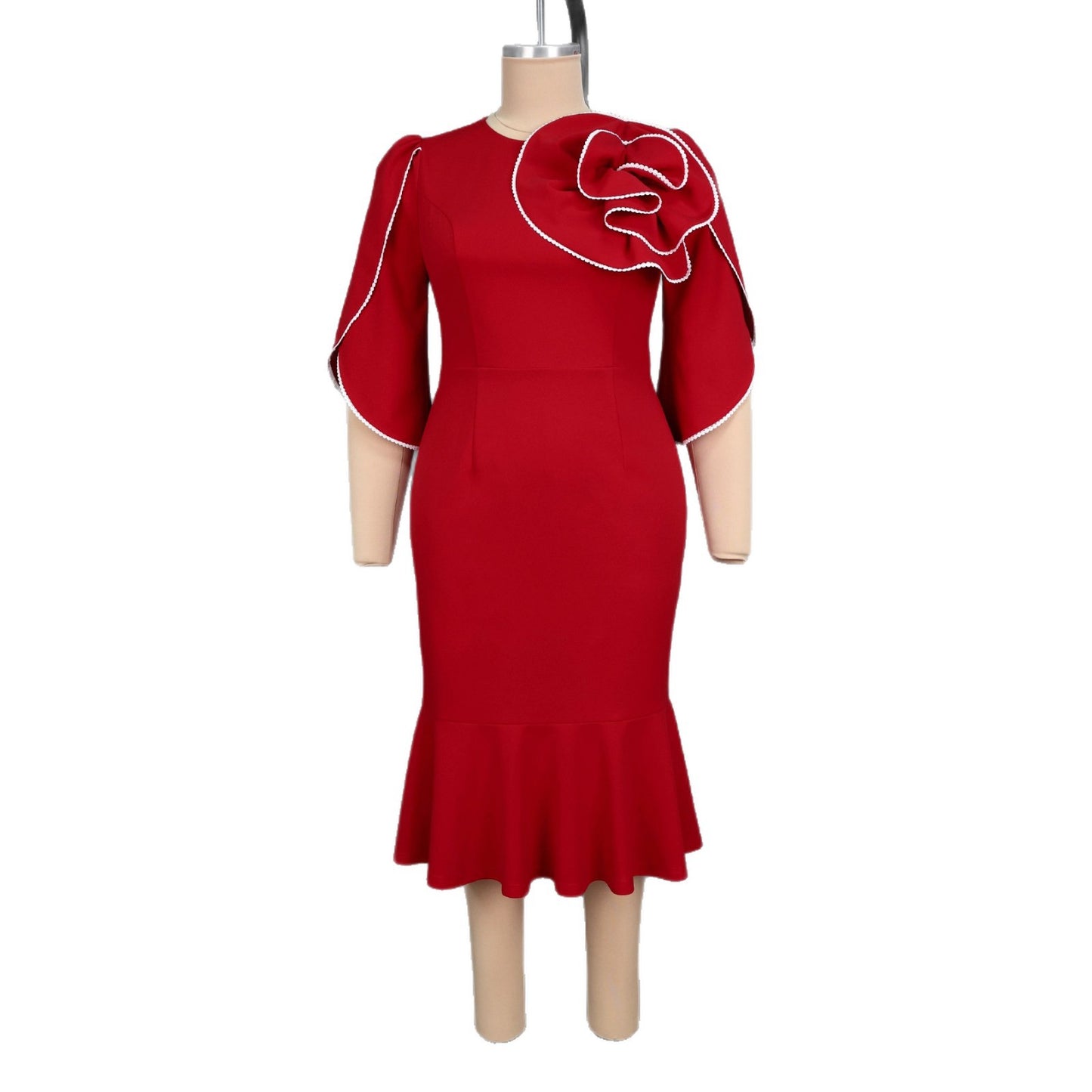 Women's Three-dimensional Flower Dress Round Neck Shirt With Dresses
