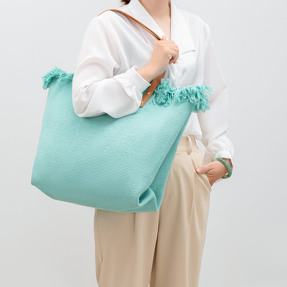 Women's Color Canvas Large Capacity Seaside Holiday Shoulder Bags