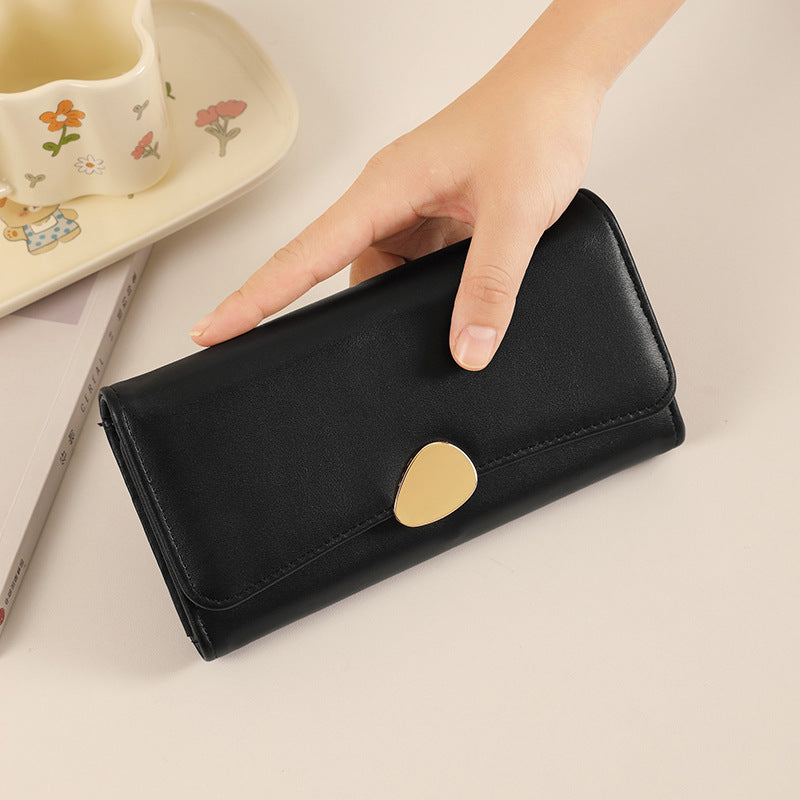 Women's Classic Lychee Pattern Three-fold Long Hand Ladies Wallets