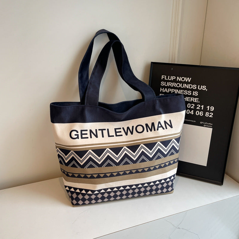 Women's Niche Letter Canvas Large Capacity Shoulder Bags