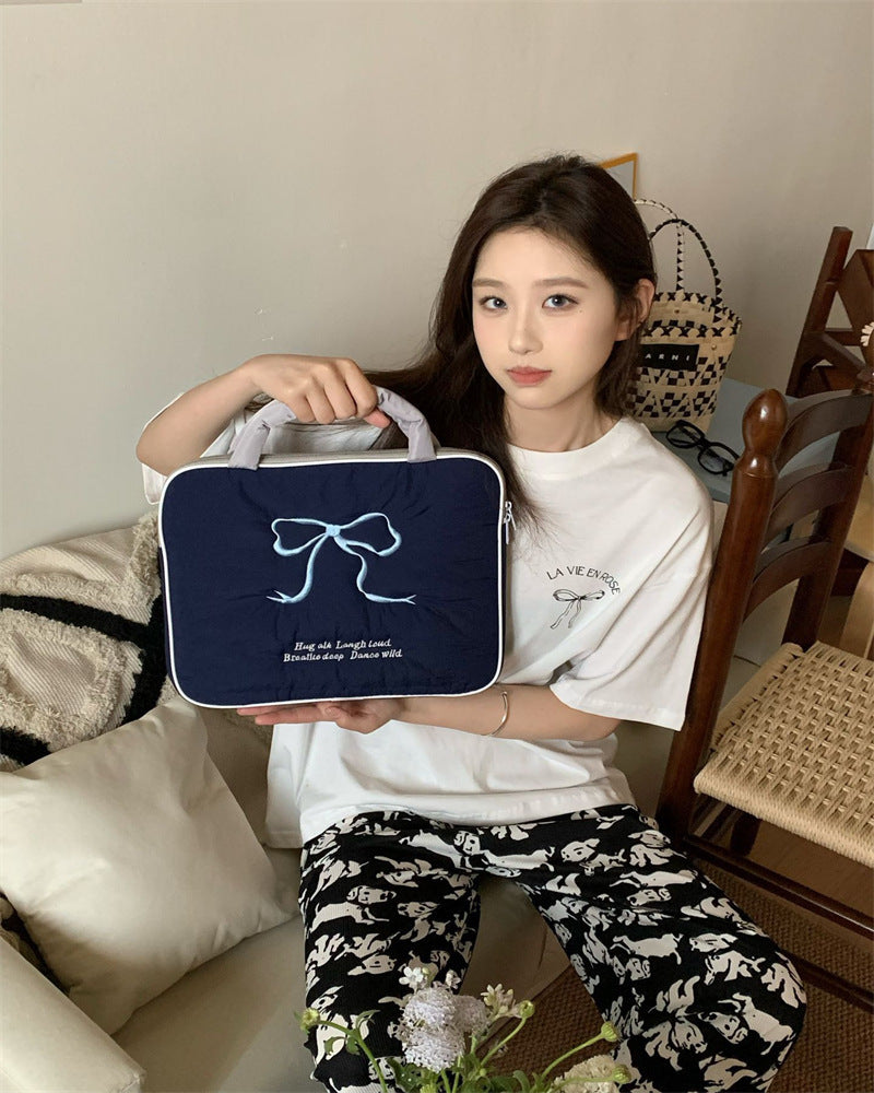 Cute Embroidered Bow Computer Liner Inch Portable Bags