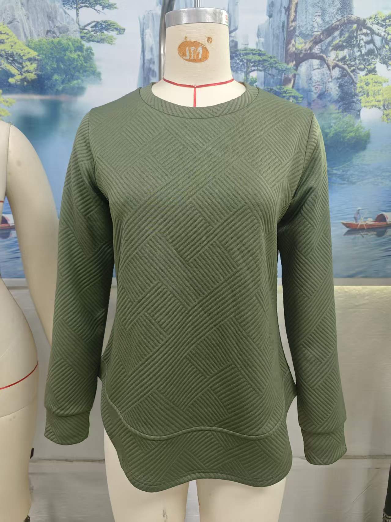 Women's Solid Color Round Neck Loose Long-sleeved Tops